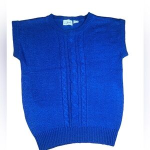 Vintage Liz Thomas 1980’s Short Sleeve Soft Sweater Royal Blue Cable Medium soft
